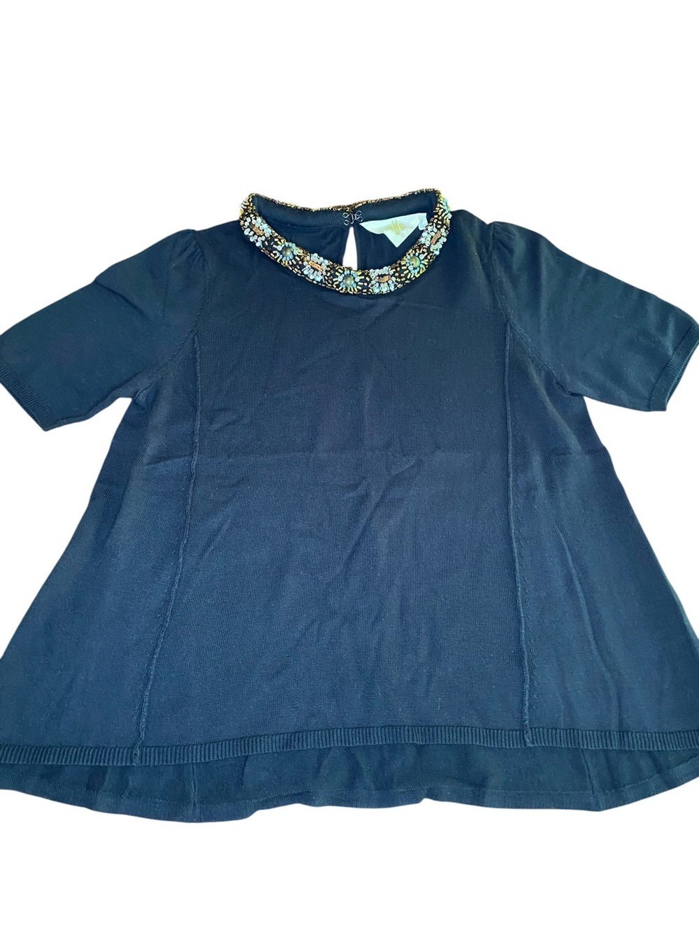 Anthropologie HWR Beaded Collar Babydoll Top Women’s S Preppy Glam Holiday Party - Picture 3 of 7